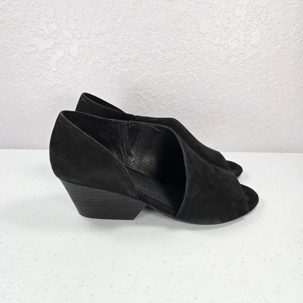 Eileen Fisher Fig D'Orsay Wedges Womens 7.5 Black Nubuck Leather Peep Toe Shoes